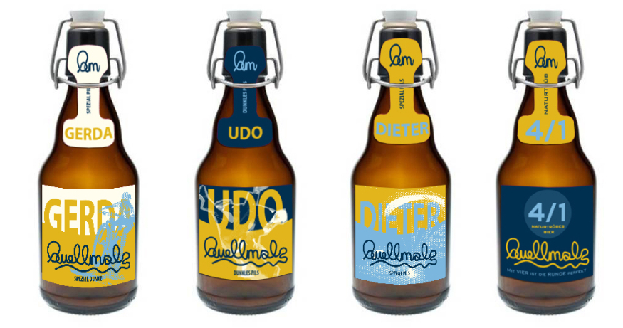 QUELLMALZ Selektionsbiere als Viererflaschenset mit Gerda, Udo, Dieter und 4/1